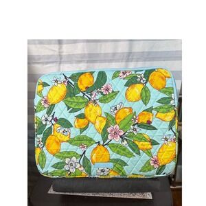Vera Bradley Lemon Grove Quilted Laptop Sleeve Case Blue Yellow Citrus Print